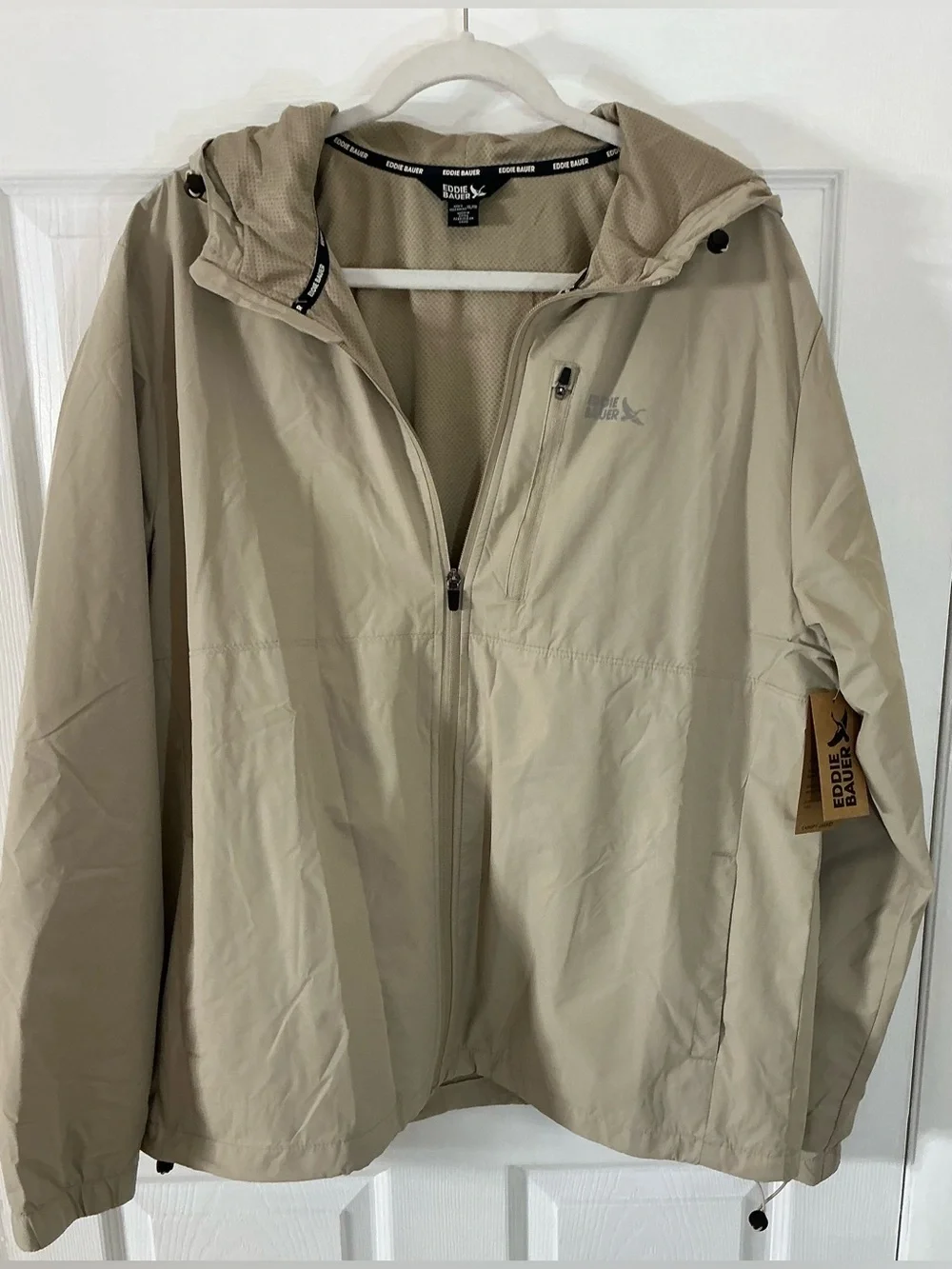 Eddie Bauer Canopy Windbreaker Jacket NWT Men's XL Crockery Tan Hooded